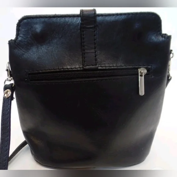 Vera Pelle Black Italian Leather Crossbody Purse - Picture 3 of 5